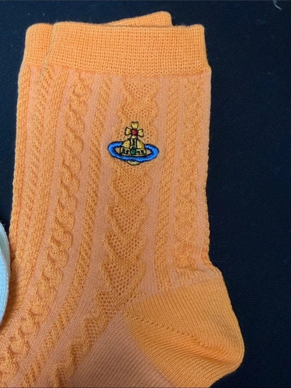 Vivienne Westwood White and Orange Cable Crew Socks